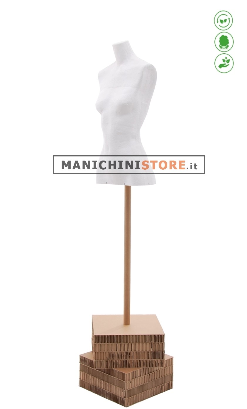 Busto cartapesta donna bianco doppia base quadrata marrone