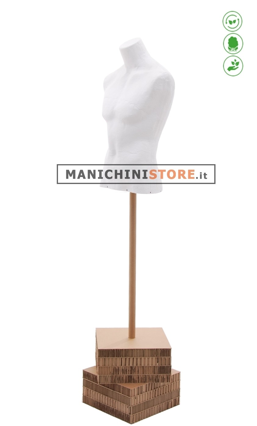 Busto cartapesta uomo bianco doppia base quadrata marrone