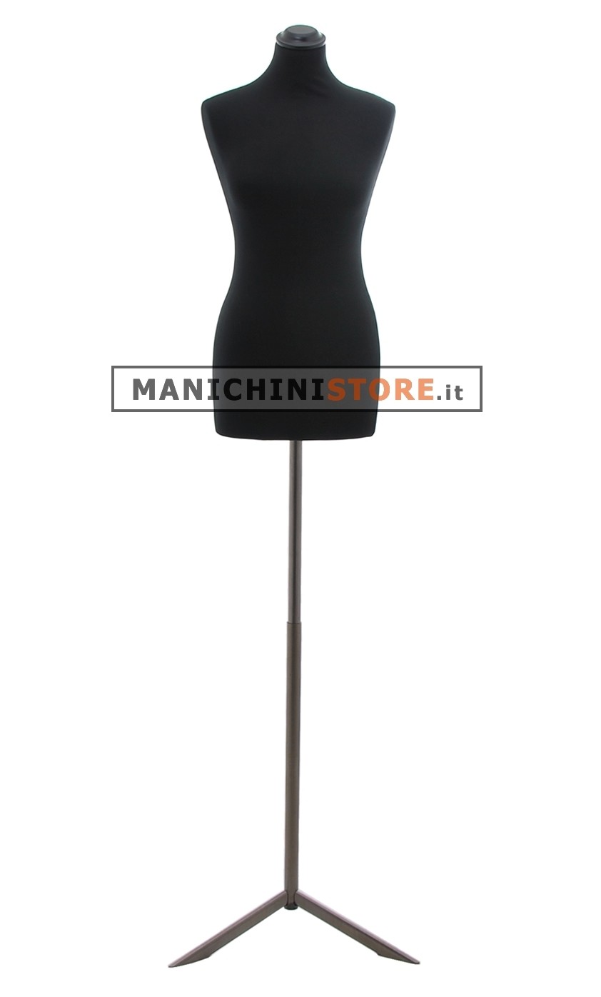 Busto donna in tessuto Nero con base treppiede grezza