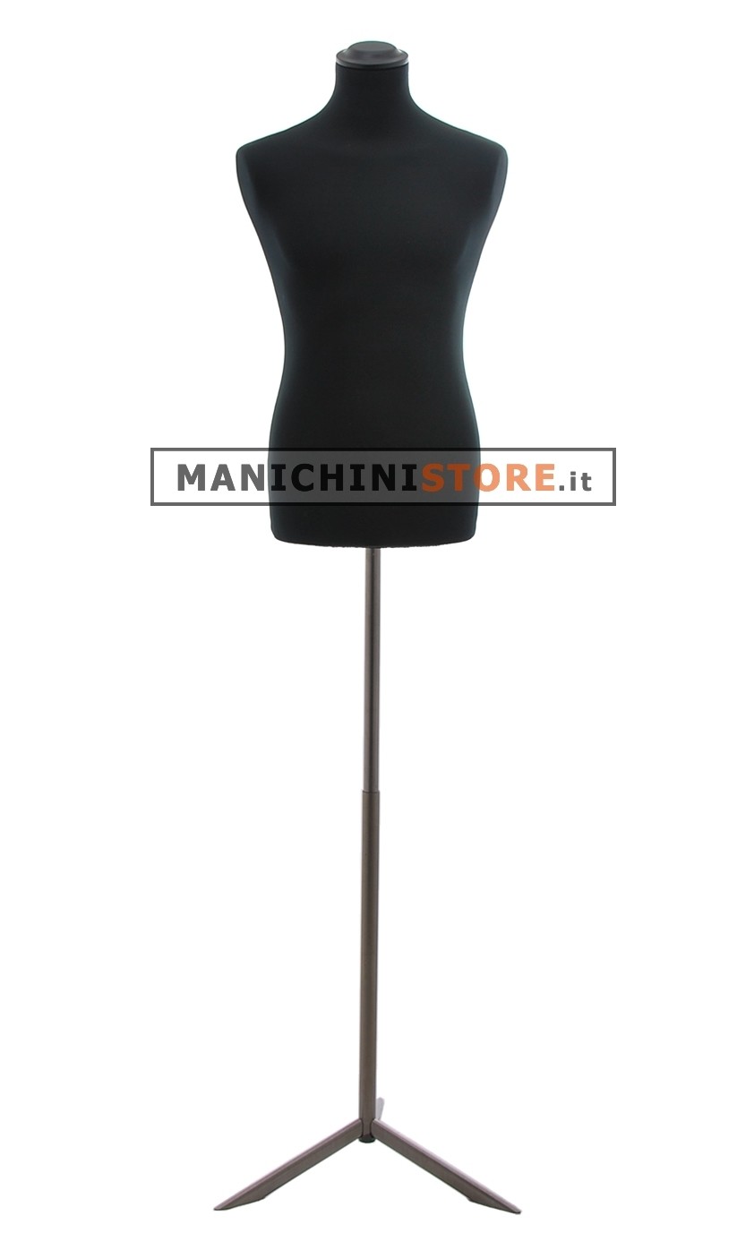 Busto uomo in tessuto Nero con base treppiede grezza