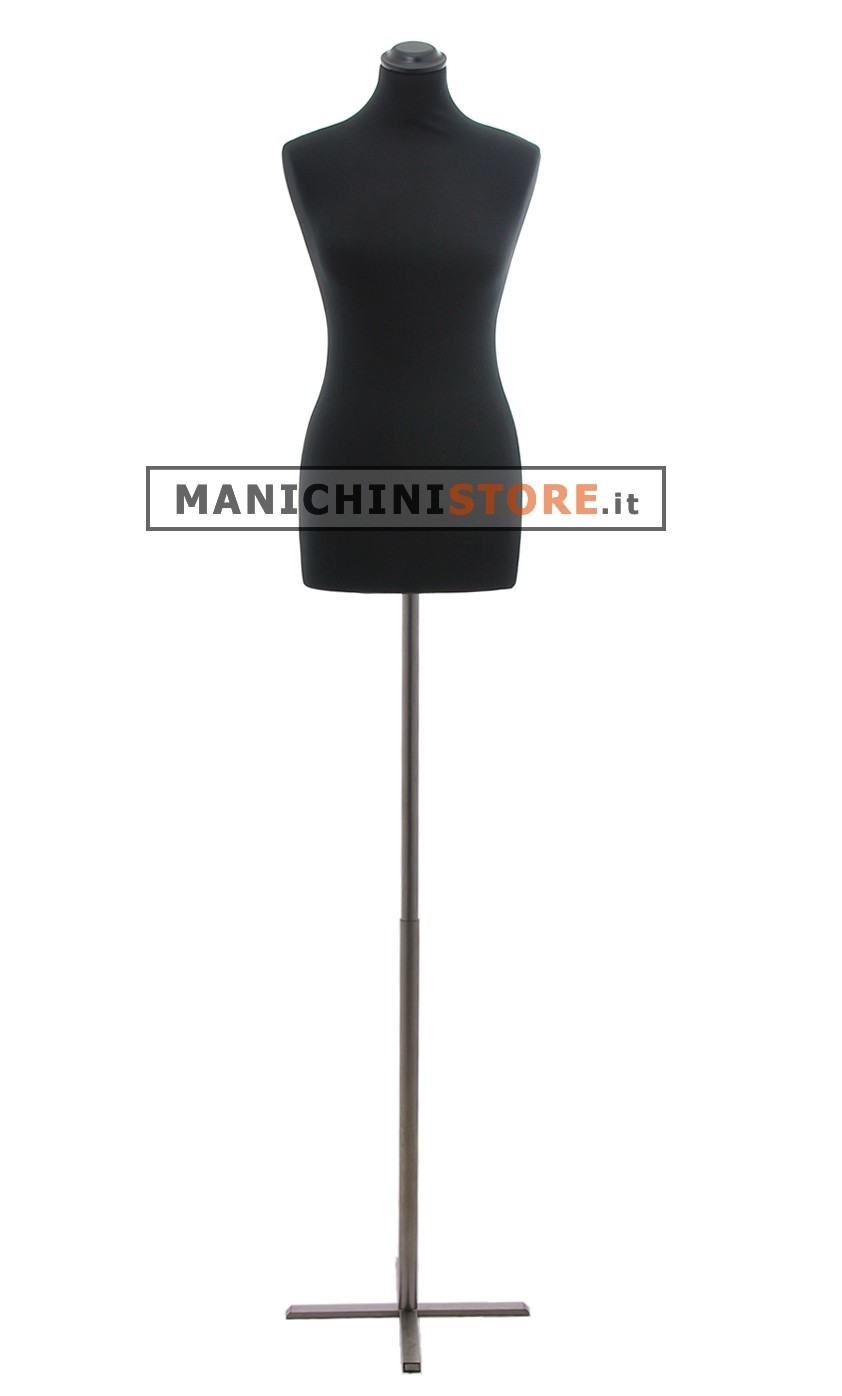 Busto donna in tessuto Nero con base a croce grezza