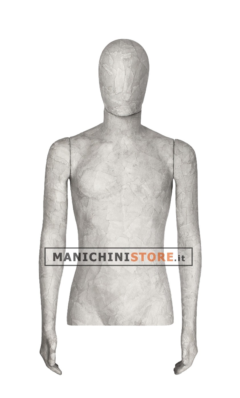 Busto uomo con testa rivestito in cartapesta Cemento