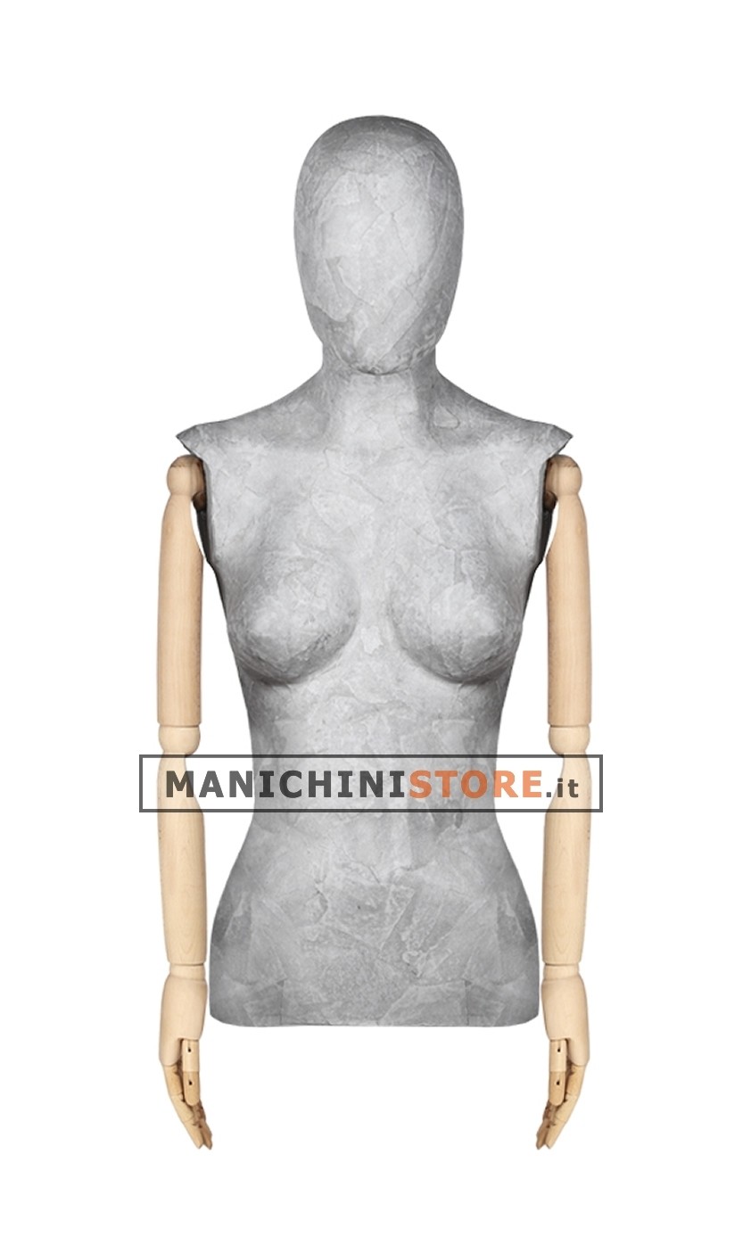 Busto donna tw braccia legno rivestito in cartapesta cemento