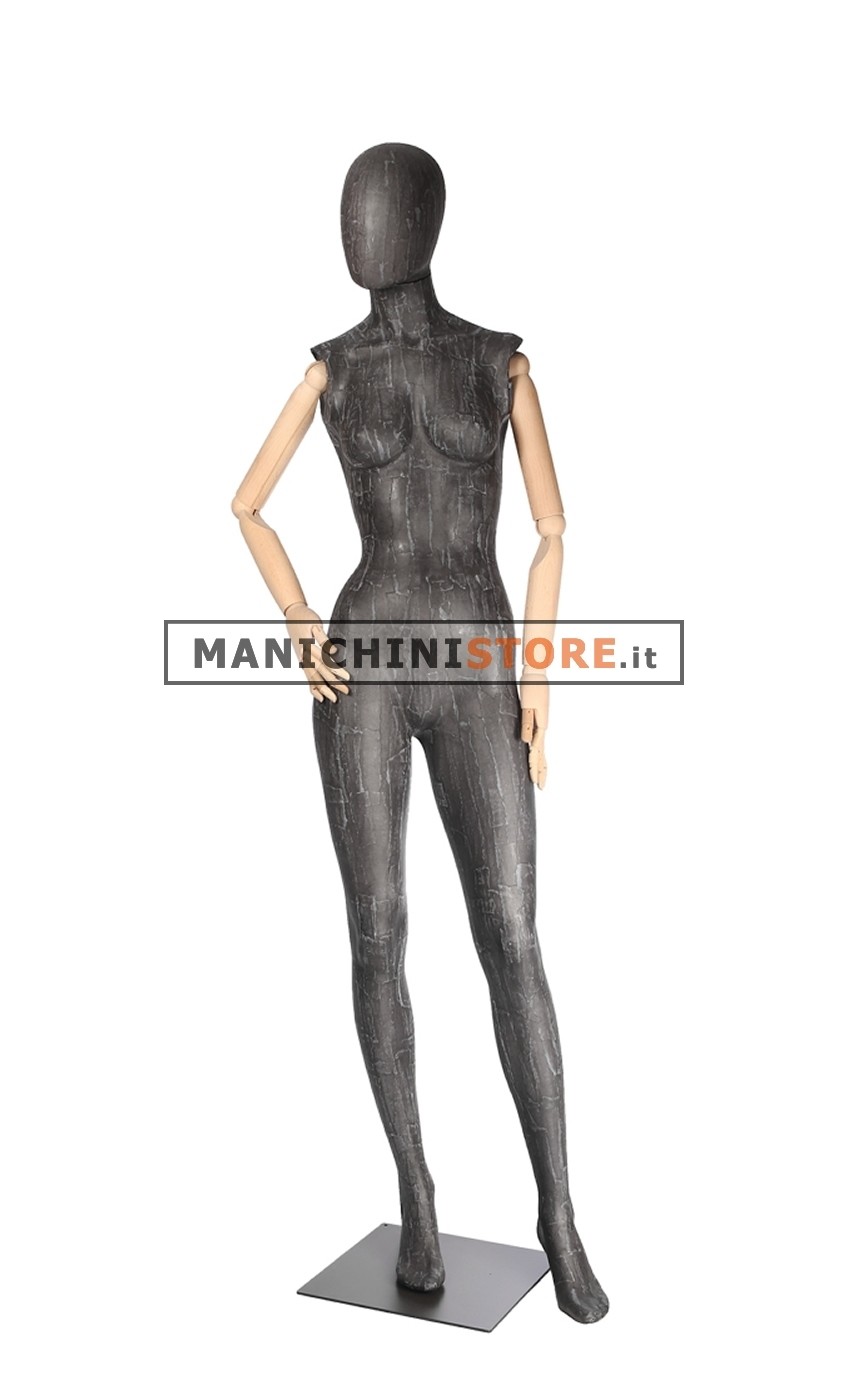 Manichino donna braccia legno rivestito in cartapesta antracite
