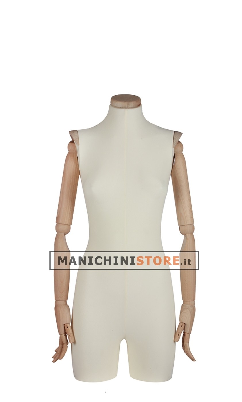 Busto donna rivestito in lycra con spalline e braccia in legno