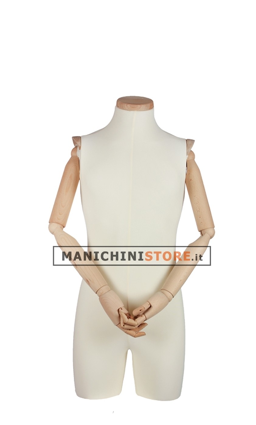 Busto uomo rivestito in lycra con spalline e braccia in legno