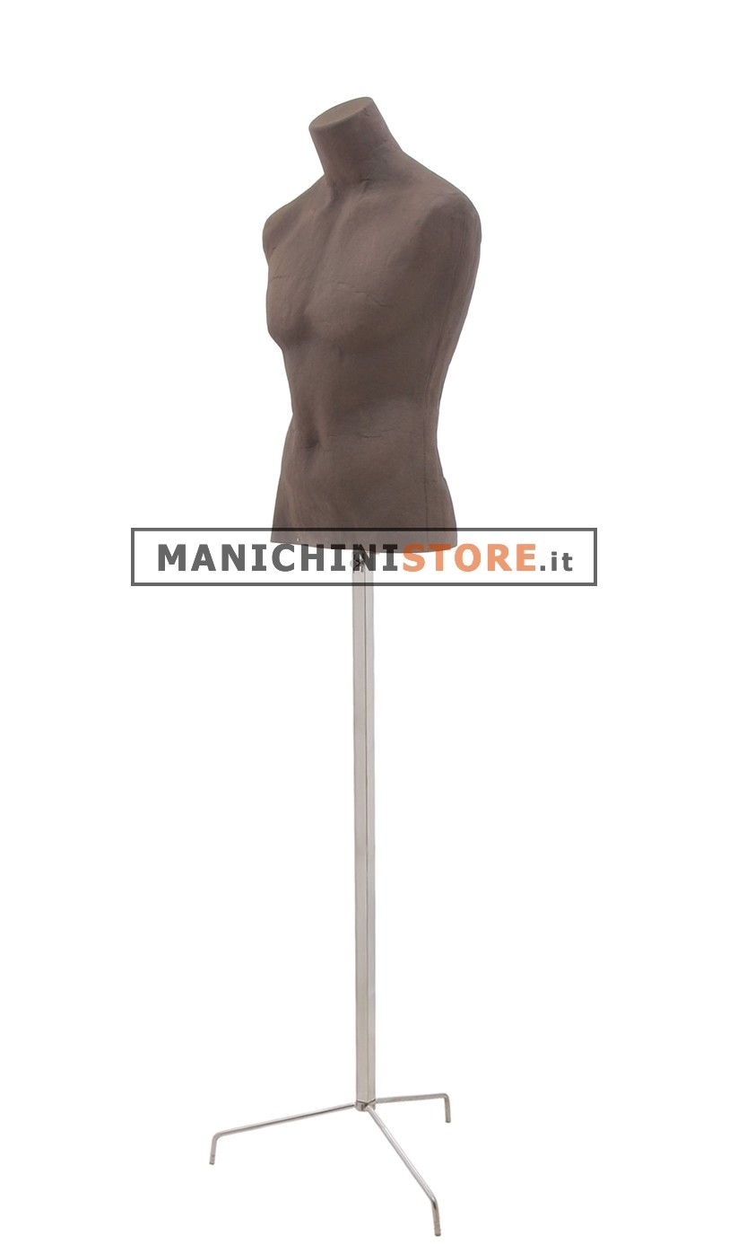 Busto uomo Cuoio in Cartapesta treppiede inox