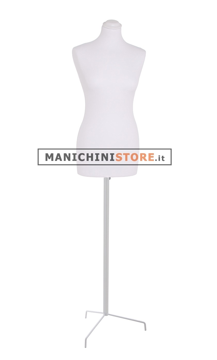 Busto donna in tessuto bianco con base treppiede bianca