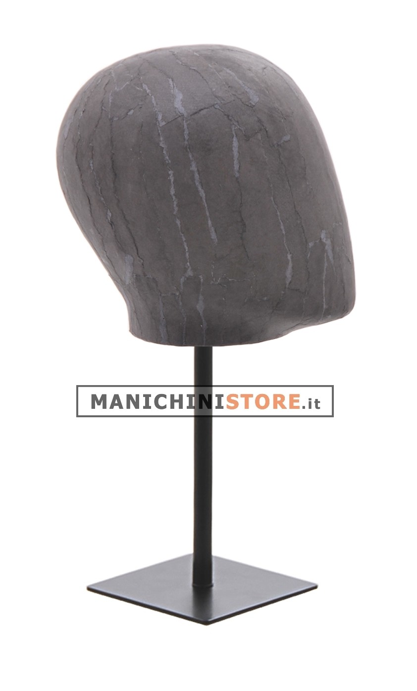 Testa uomo in cartapesta Antracite con base nera h15