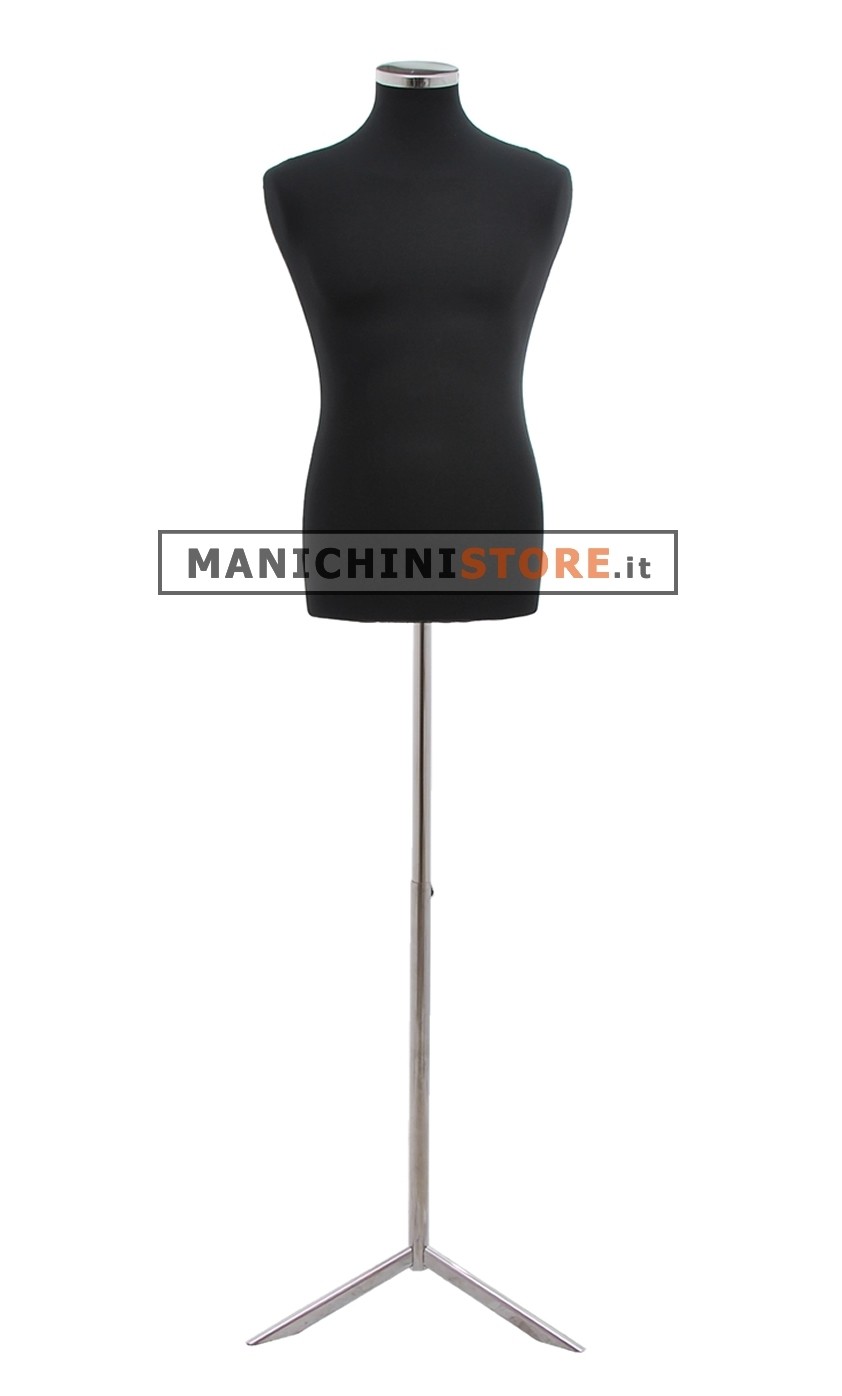 Busto uomo in tessuto Nero con base treppiede cromata