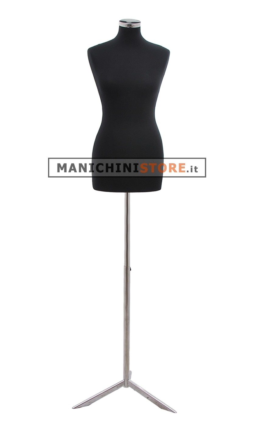 Busto donna in tessuto Nero con base treppiede cromata