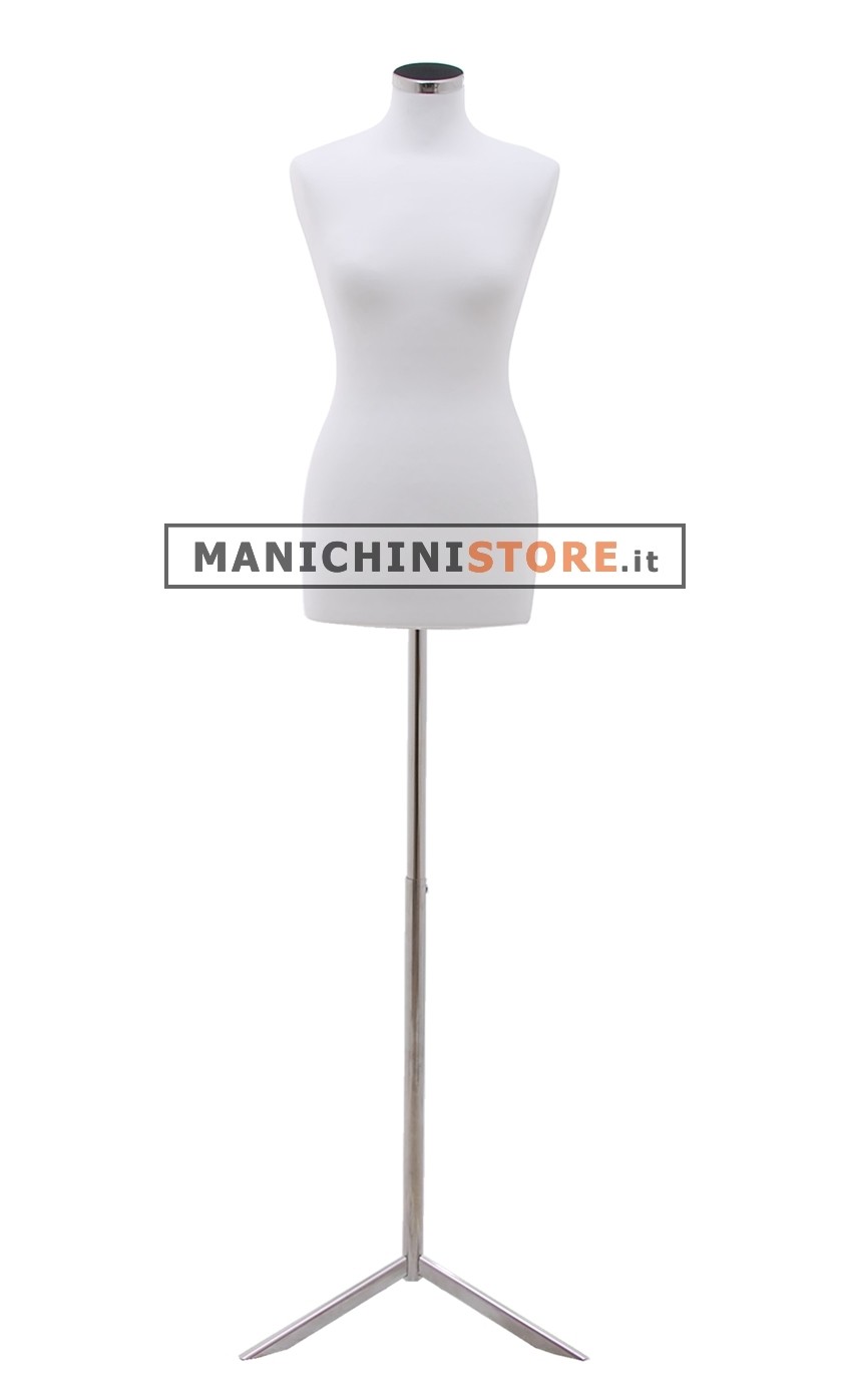 Busto donna in tessuto Bianco con base treppiede cromata