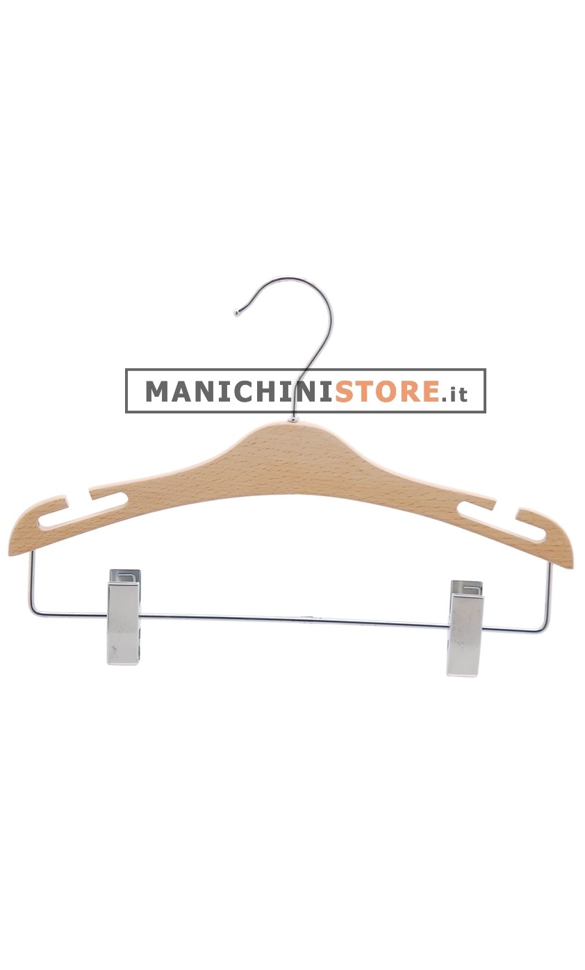 Gruccia legno con taglio a spallina e pinza cm. 30  x cm.1 - Faggio