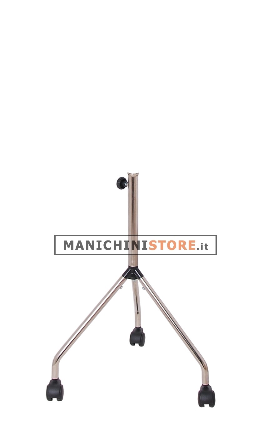 Base cromata treppiede con ruote per busti
