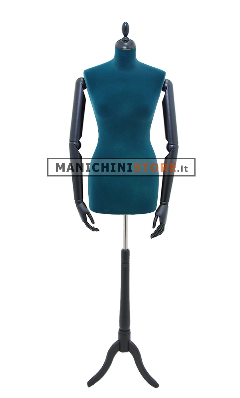 Busto sartoriale donna in velluto blu con braccia treppiede nero