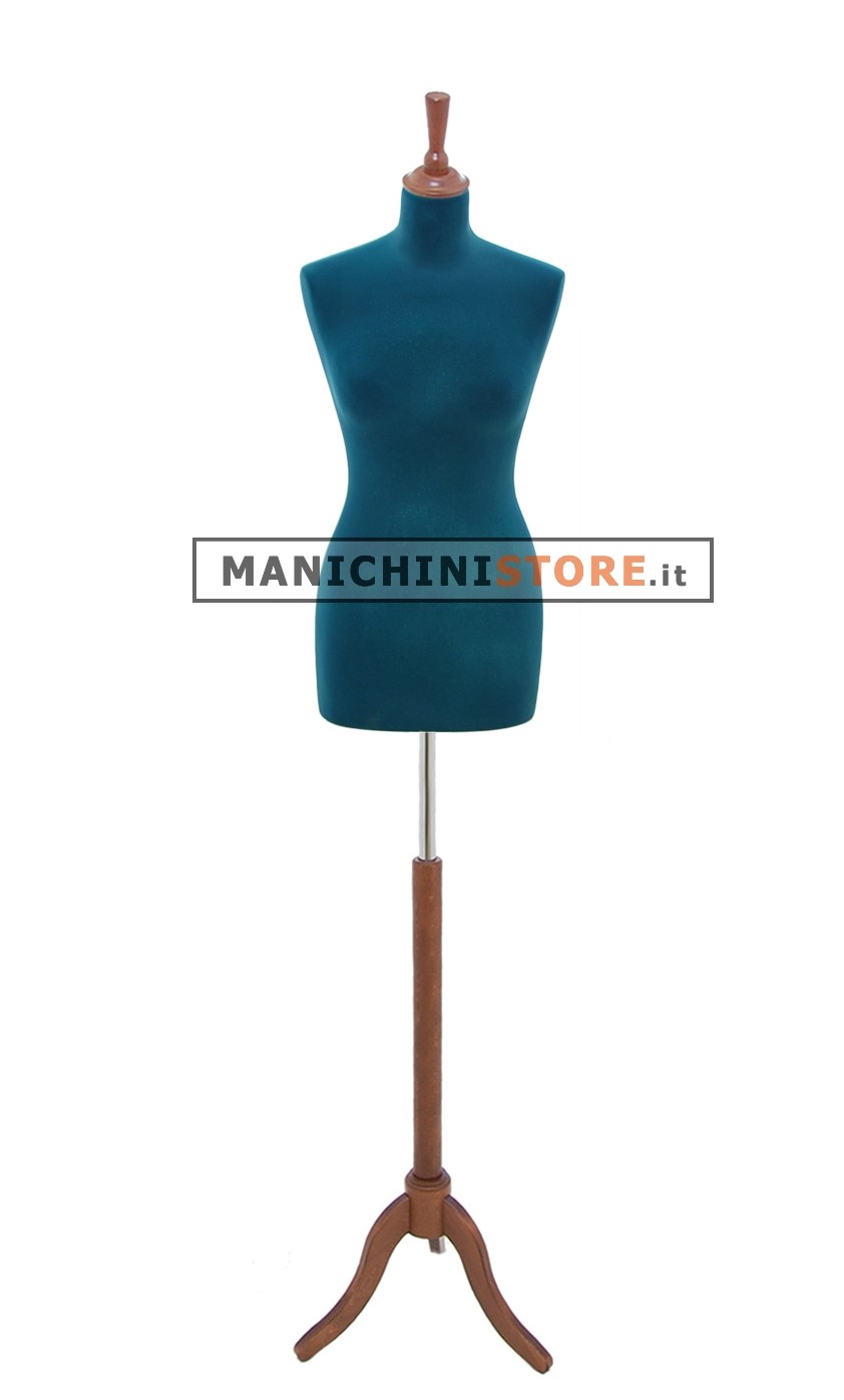 Busto sartoriale donna in velluto blu treppiede noce