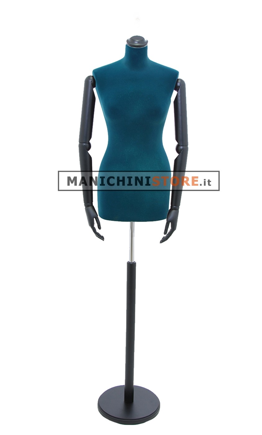 Busto sartoriale donna vellutato blu con braccia base nera