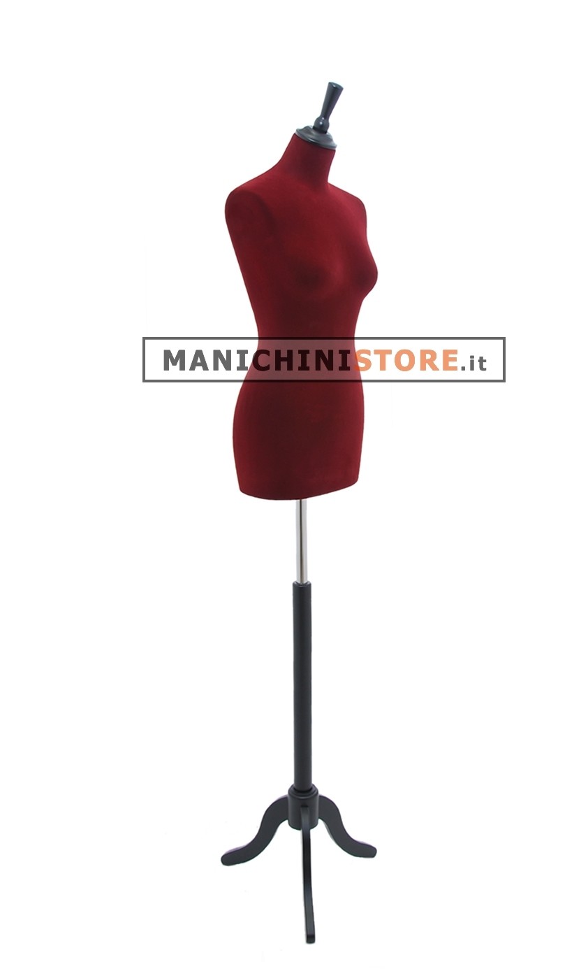 Busto sartoriale donna in velluto bordeaux treppiede nero