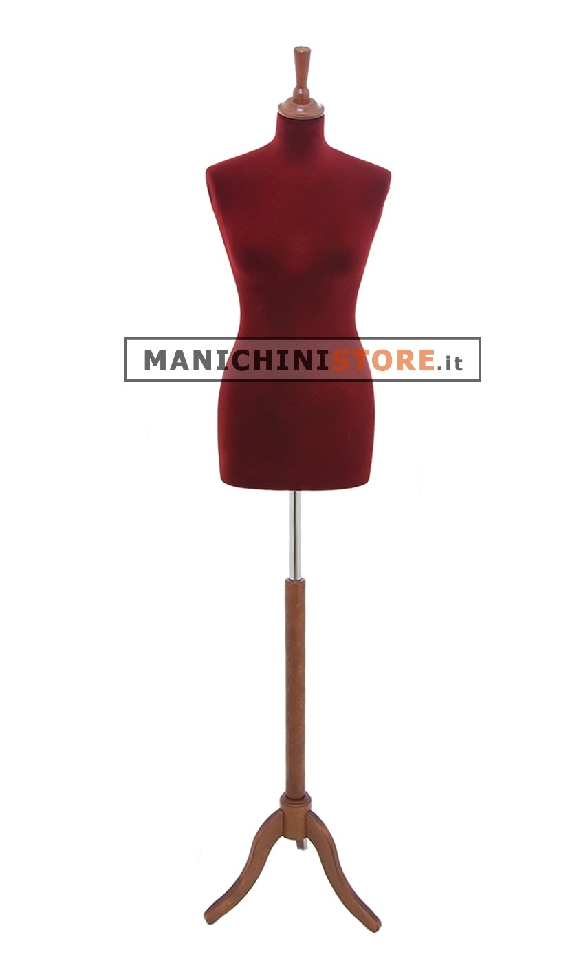 Busto sartoriale donna in velluto bordeaux treppiede noce