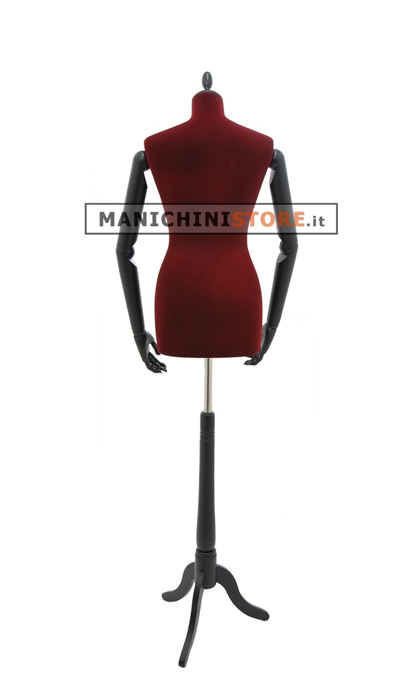 Busto sartoriale donna in velluto bordeaux con braccia treppiede nero