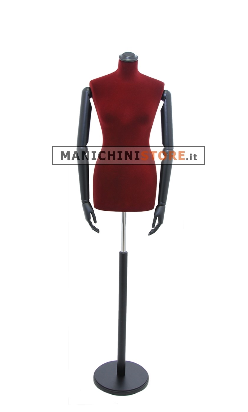 Busto sartoriale donna vellutato bordeaux con braccia base nera
