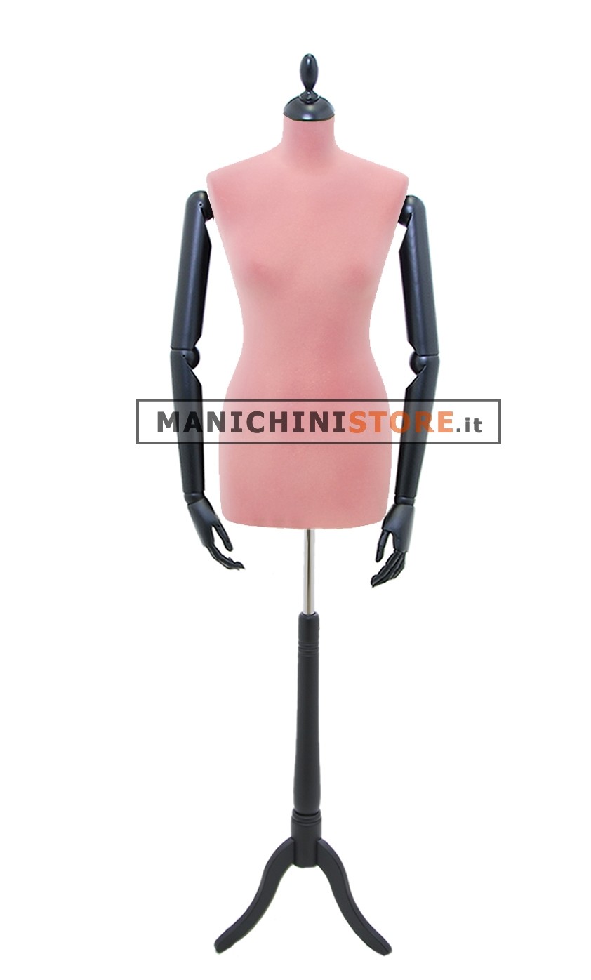 Busto sartoriale donna in velluto rosa con braccia treppiede nero