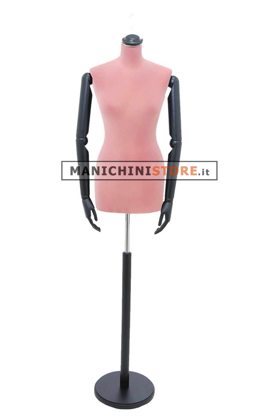 Busto sartoriale donna vellutato rosa con braccia base nera