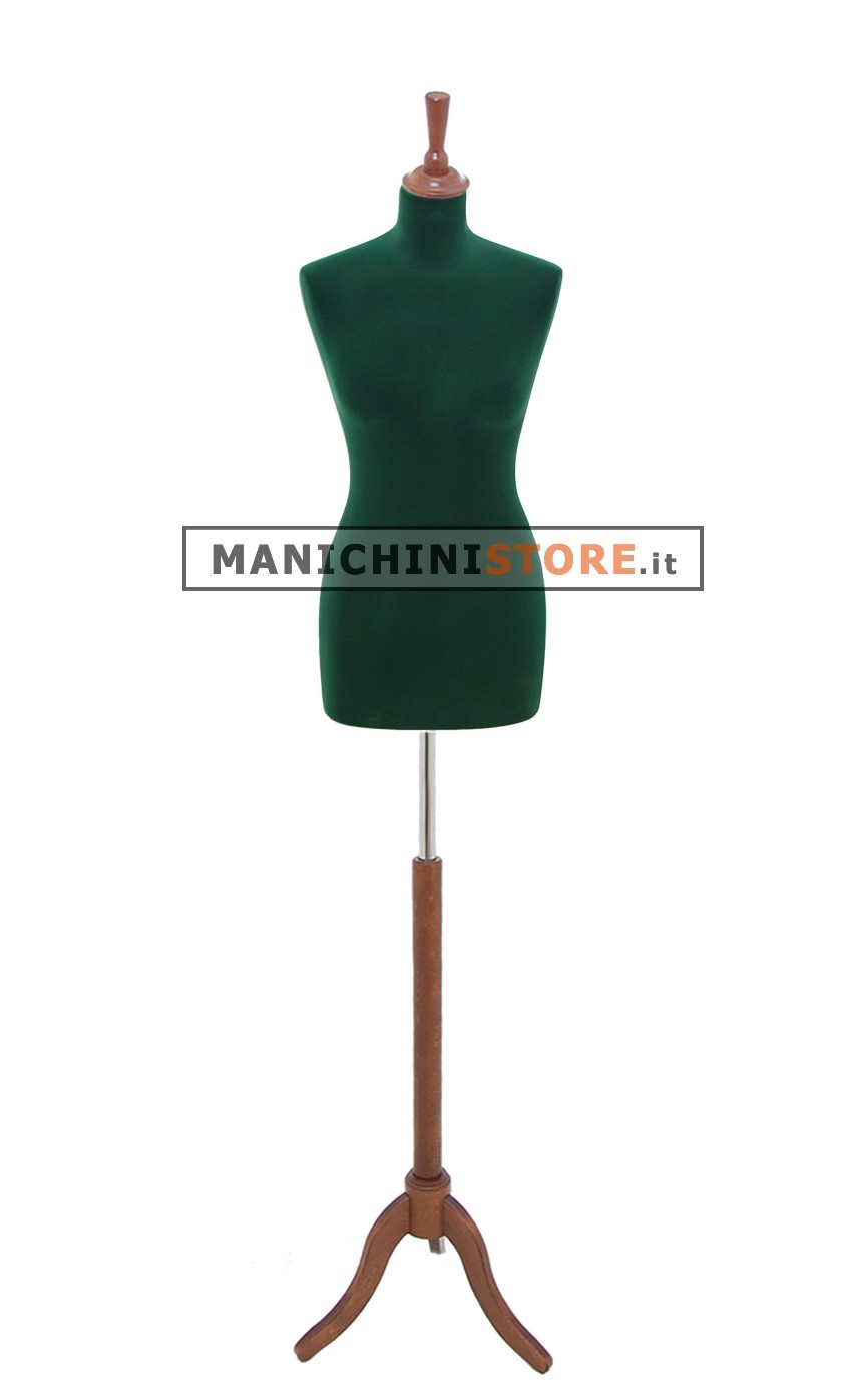 Busto sartoriale donna in velluto verde treppiede noce
