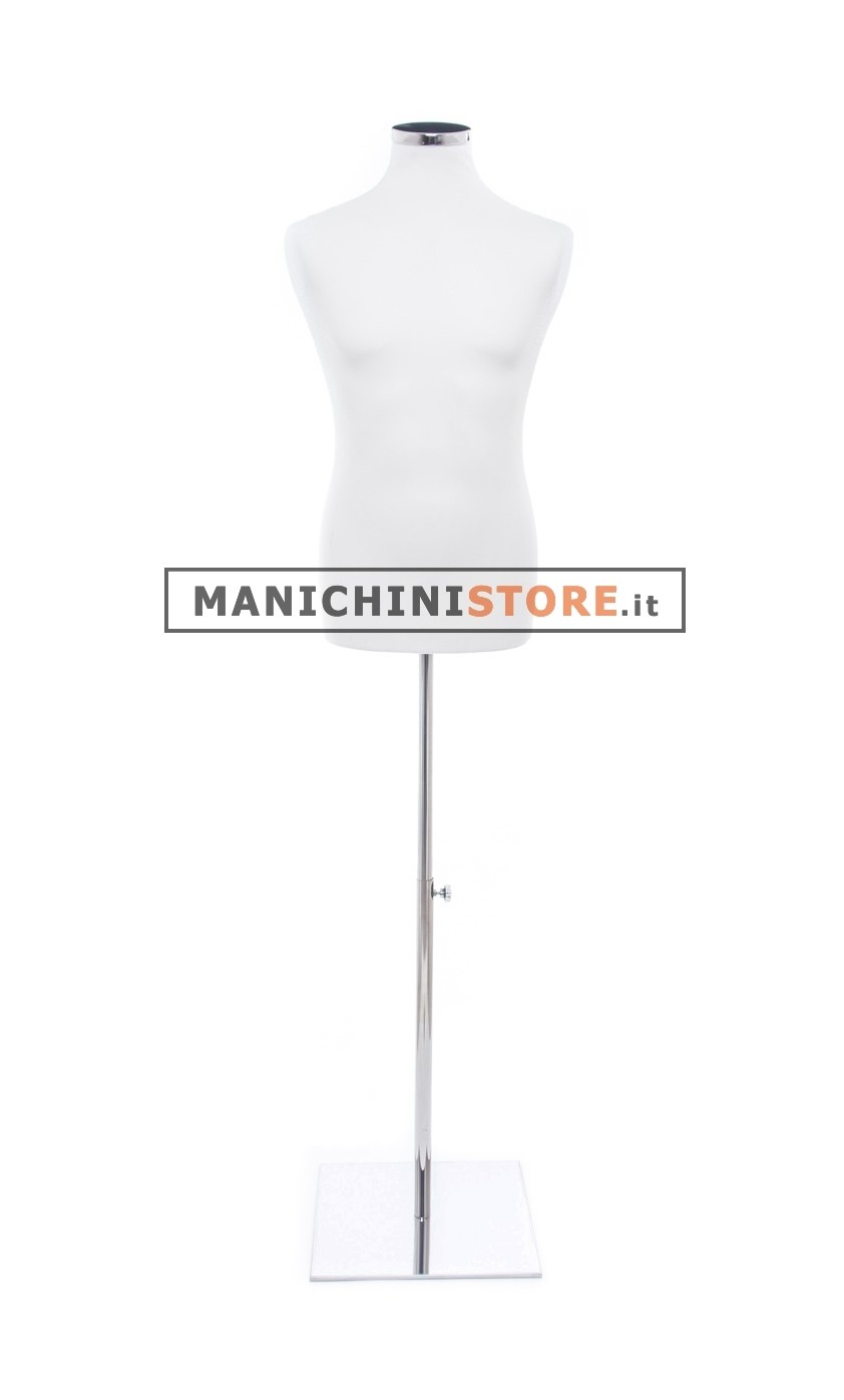 Busto uomo in tessuto Bianco con base inox cromata