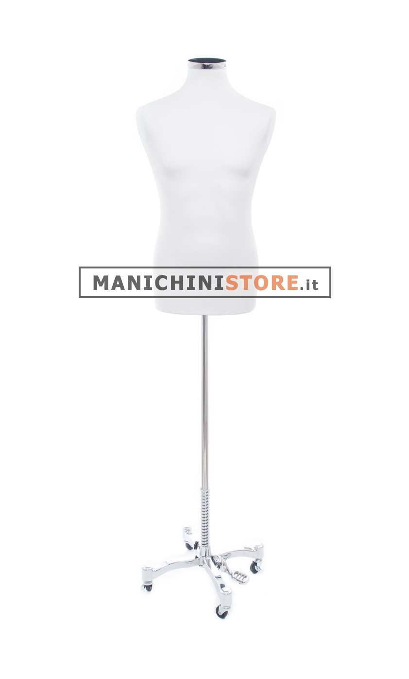 Busto uomo tessuto bianco con base Taylor cromata
