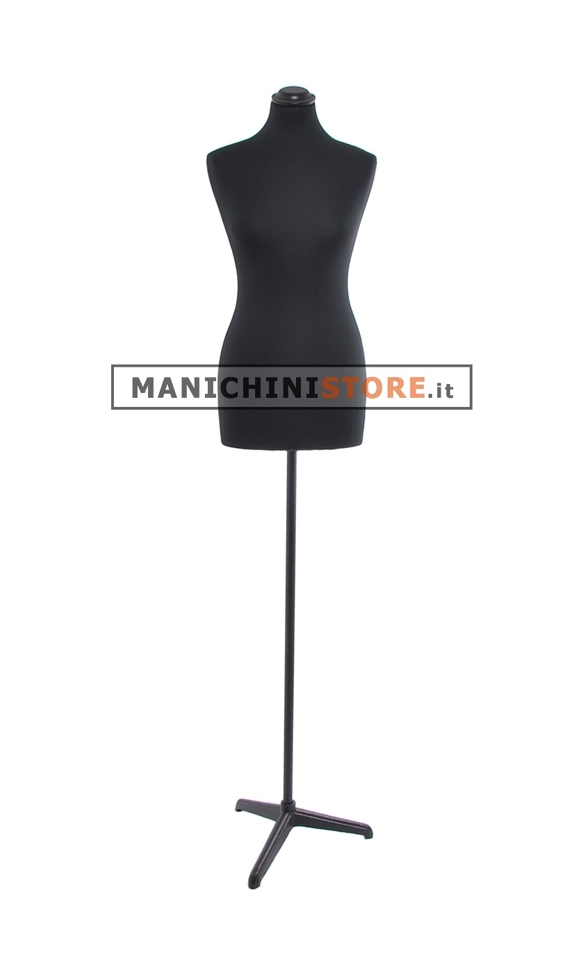 Busto donna tessuto nero  con base treppiede nera