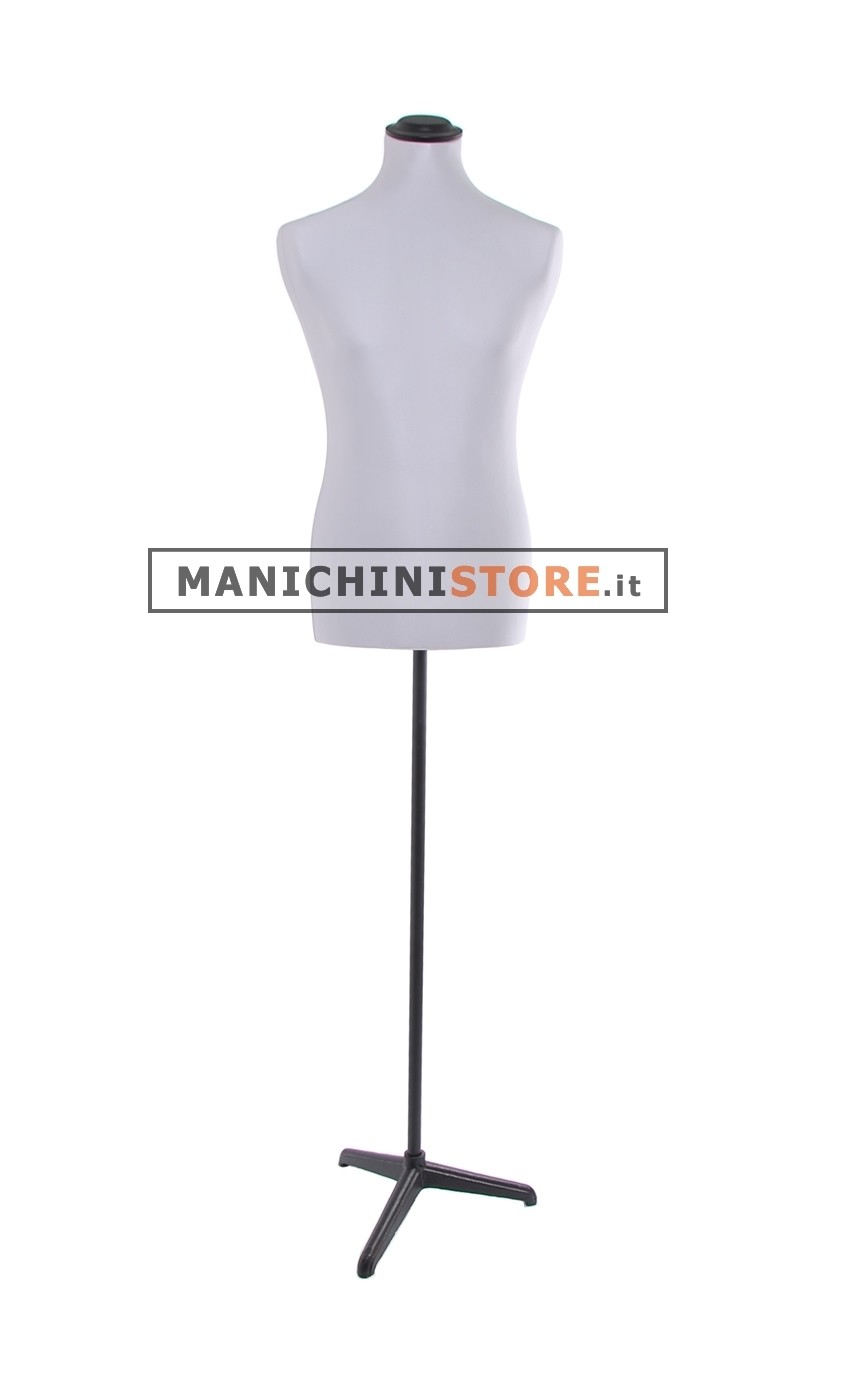 Busto uomo tessuto Grigio Perlato con base treppiede nera