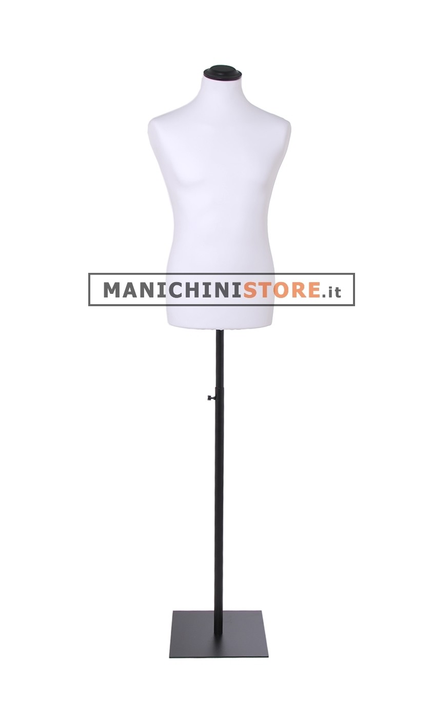 Busto uomo in tessuto Bianco con base quadra nera
