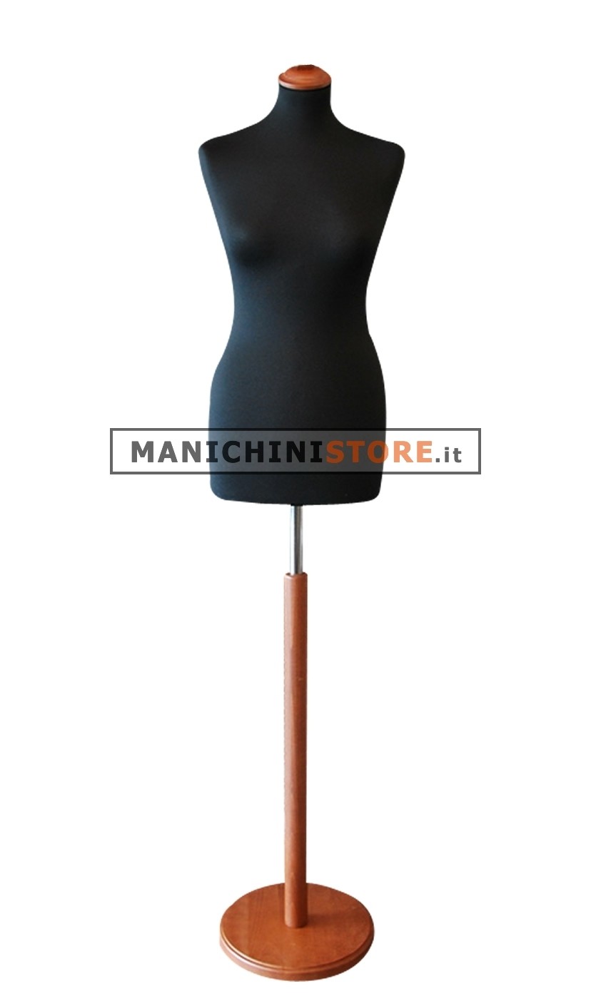 Busto donna in tessuto Nero con base tonda in noce