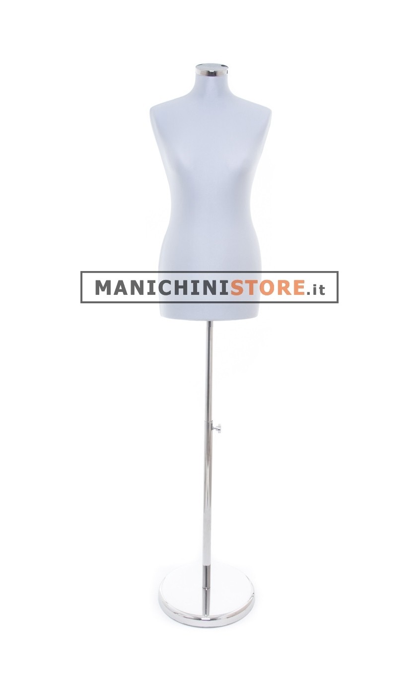 Busto donna in tessuto Grigio Perlato con base cromata