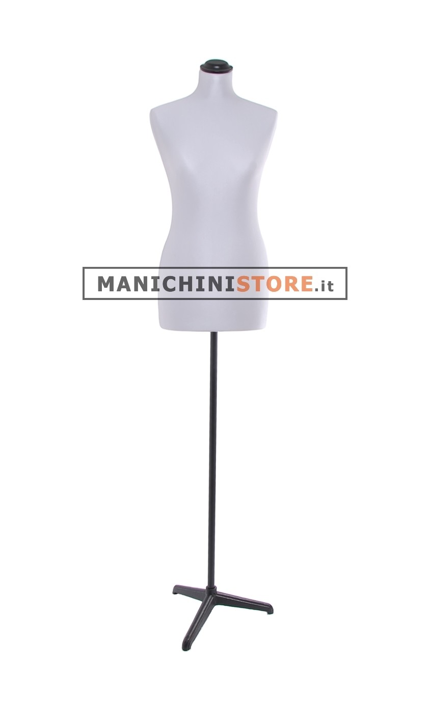 Busto donna tessuto Grigio Perlato con base treppiede nera