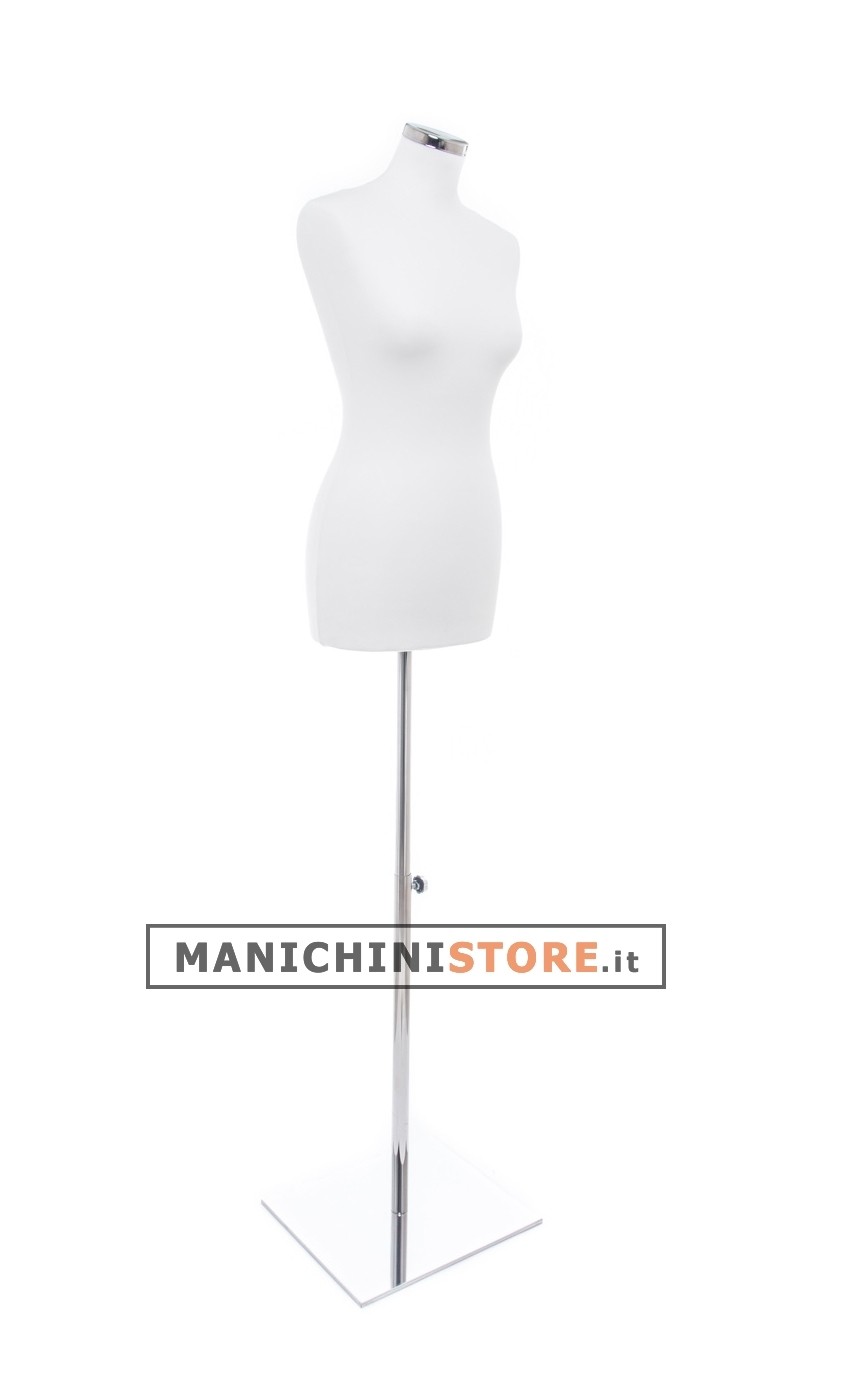 Busto donna in tessuto Bianco con base inox cromata