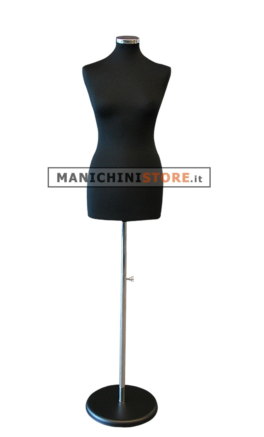 Busto donna in tessuto Nero con base tonda Nera