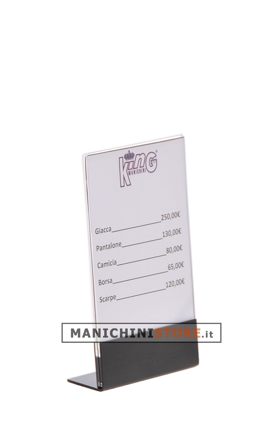 segnaprezzo con piego e plexiglas trasparente