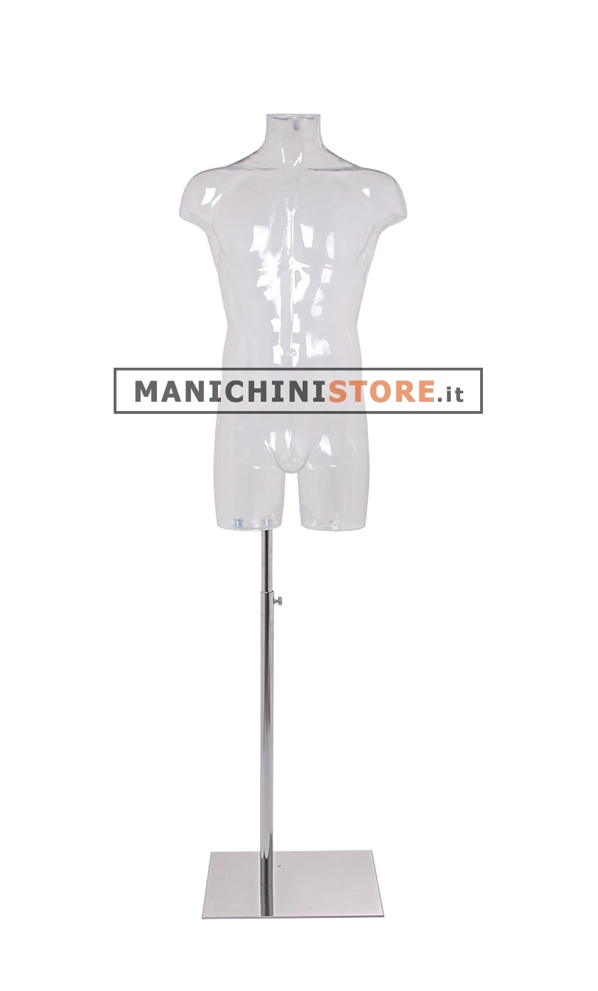 Busto manichino uomo trasparente NEW completo di base