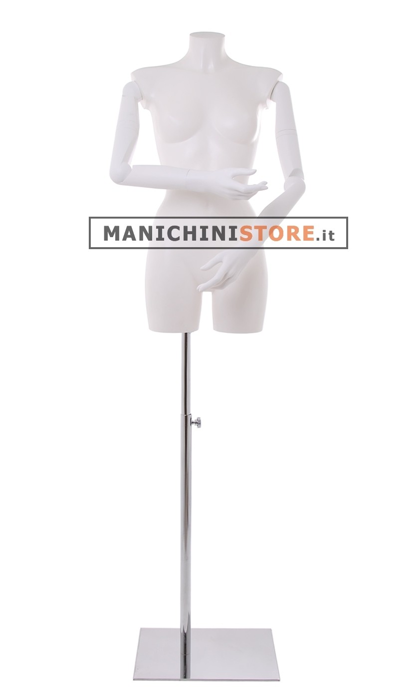 Busto manichino donna con braccia snodabili N1 e base cromata