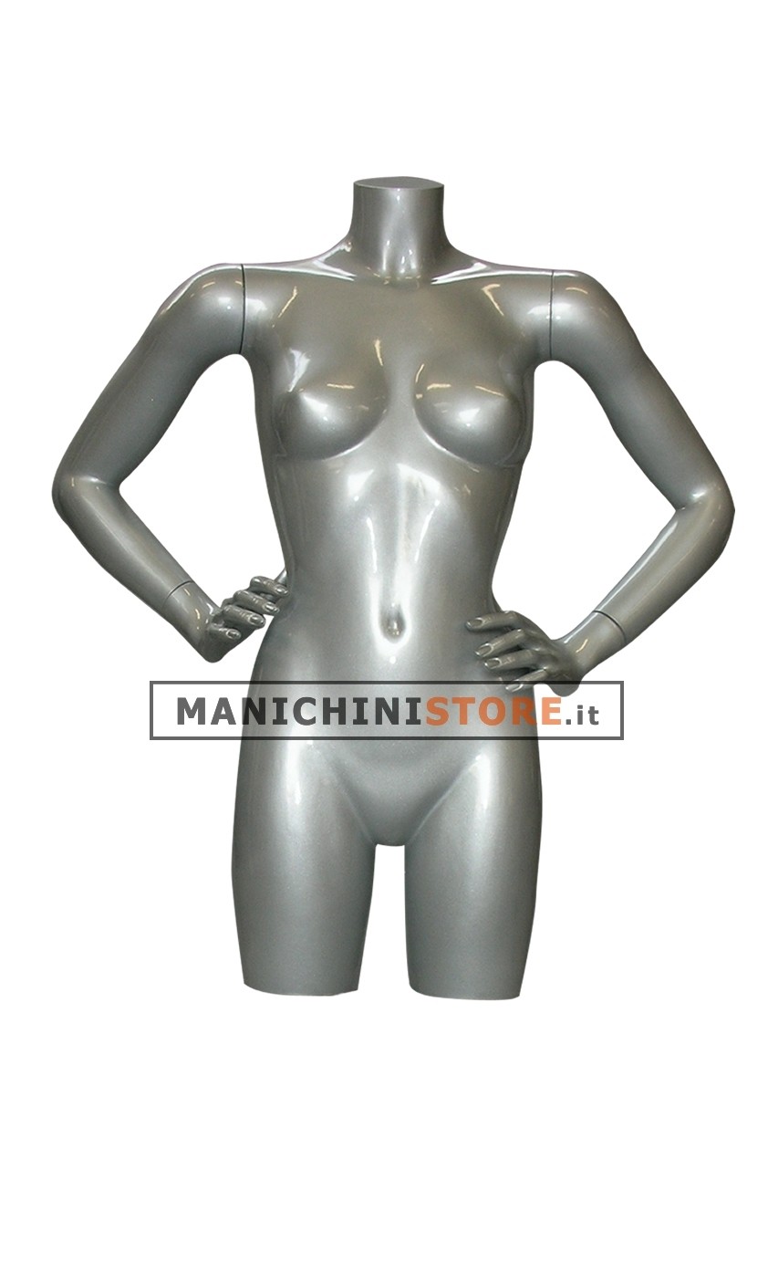 Busto manichino donna argento con braccia