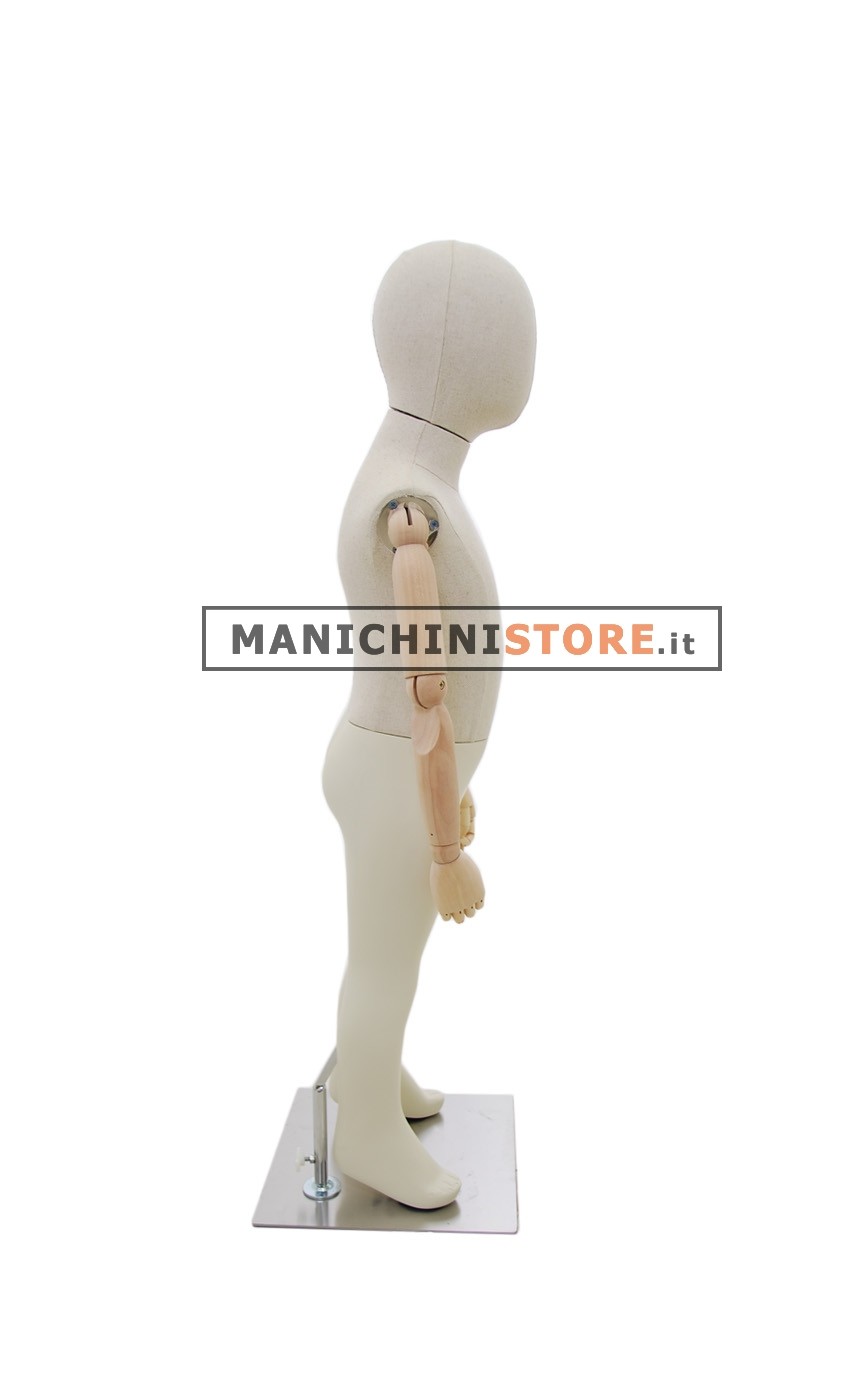 Manichino bambino 3/4 anni in tessuto Sabbia con braccia in legno