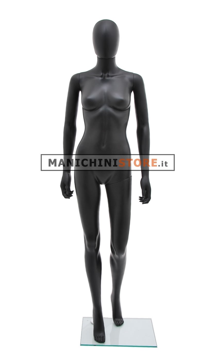 Manichino donna testa uovo in plastica nero opaco 2