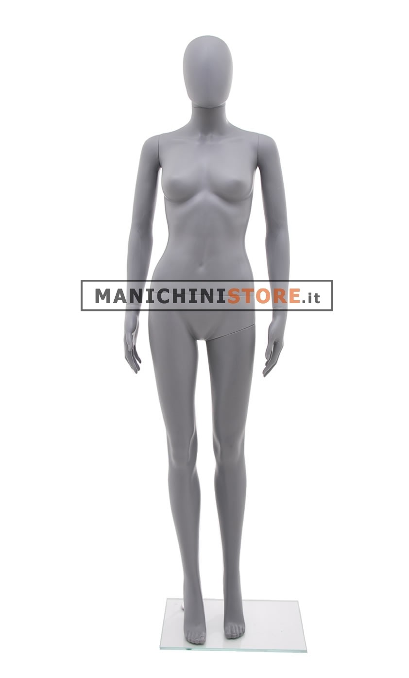 Manichino donna testa uovo in plastica grigio opaco 6