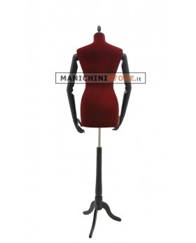 Busto sartoriale donna in velluto bordeaux con braccia treppiede nero