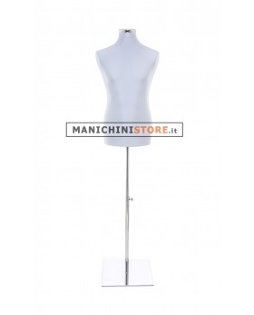 Busto uomo in tessuto Grigio Perlato con base inox cromata