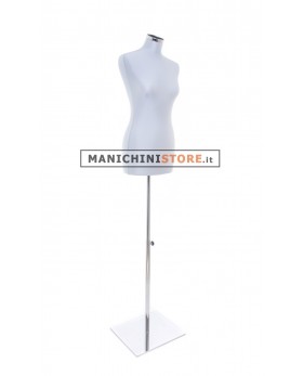 Busto donna in tessuto Grigio Perlato con base inox cromata
