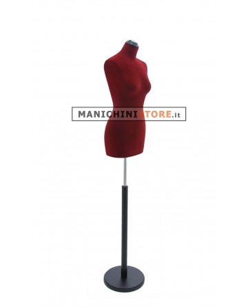 Busto sartoriale donna in velluto bordeaux base tonda nera