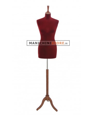 Busto sartoriale donna in velluto bordeaux treppiede noce